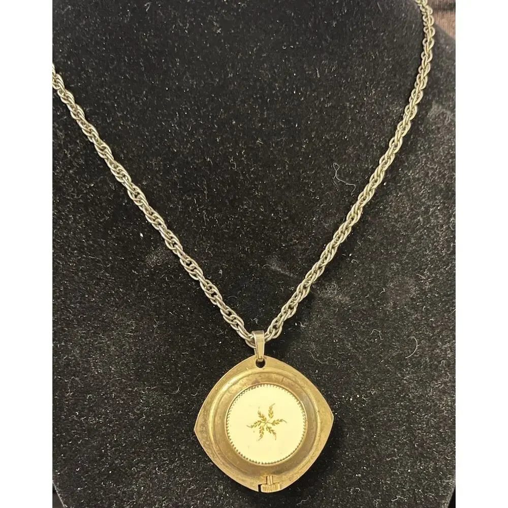 VTG Brichot Pendant Watch Necklace Gold Tone Enamel Art Swiss Wind Up Works